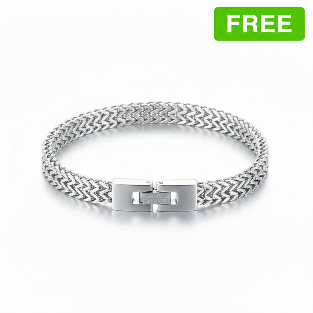 Double Franco Chain Bracelet – Green Rectangular Badge
